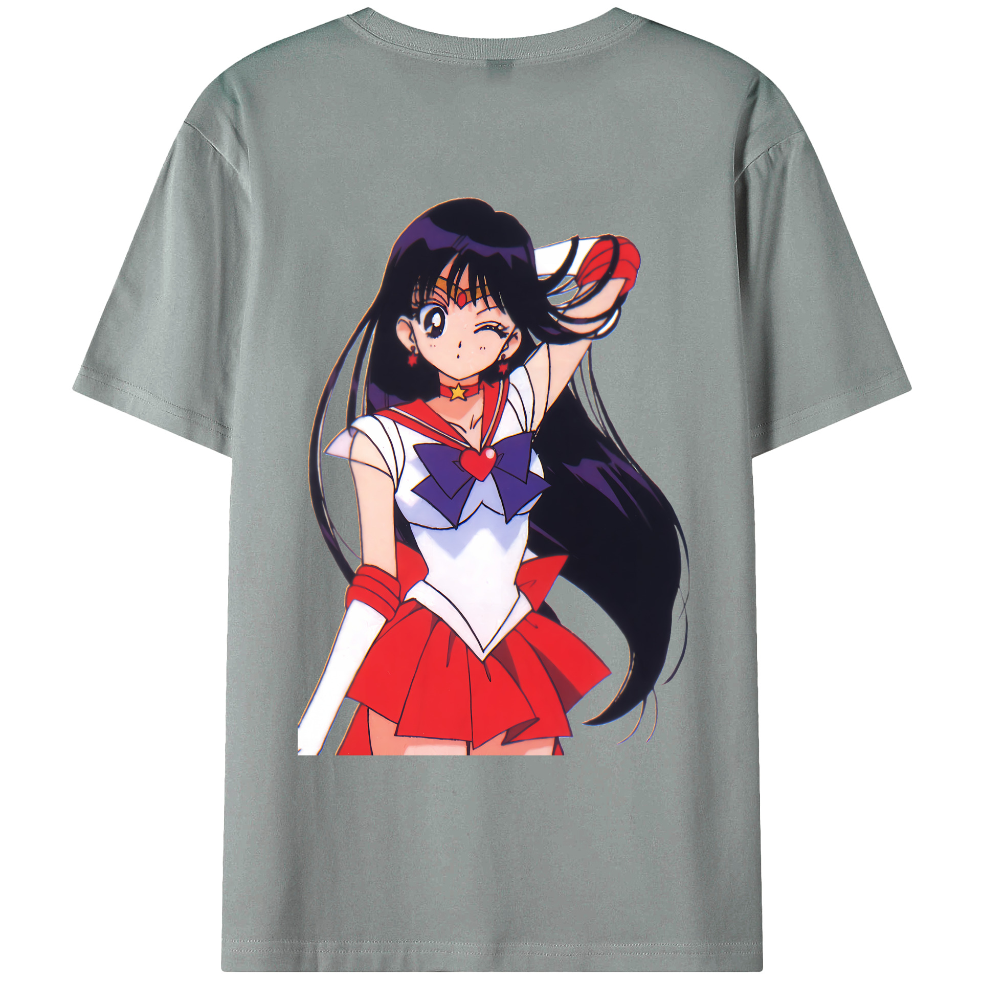 （画像用） 美少女戦士セーラームーン 火野レイ ひの レイ Sailor Moon Hino Rei （セーラーマーズ,Sailor Mars） 綿100％ メンズ半袖Tシャツ（バックプリント） 通気性